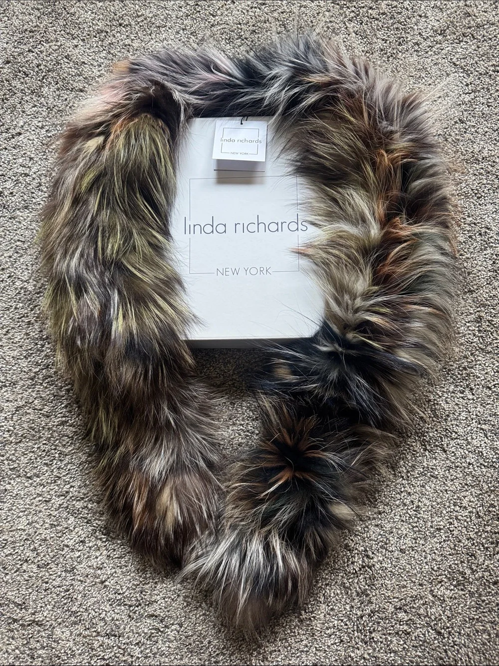 Linda Richards Multicolor Fox Fur Collar - Earth Tone Blend- NWT & Box